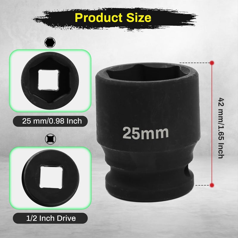 SUNKOO 1/2 Inch Drive 25mm Deep Impact Socket, CR-MO 6 Point Heavy Duty Metric Axle Nut Socket for Easy Removal of Axle and Wheel Hub Nuts - Image 2